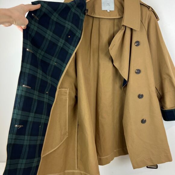 Flash Women's Size 1 US S Tan Khaki Flannel Overcoat Peacoat Jacket Korea Trench - Picture 12 of 16